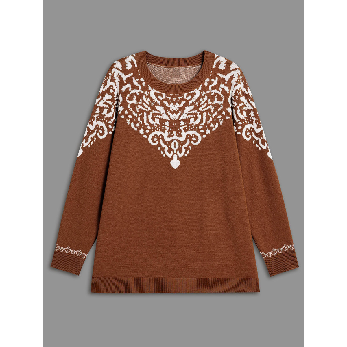 Plus Size Bandana Jacquard Pattern Round Neck Pullover Browncoffeecolor Women Casual Loose Long Sleeve Round Neck Everyday Pullovers BloomChic
Plus Size Bandana Jacquard Pattern Round Neck Pullover Browncoffeecolor Women Casual Loose Long Sleeve Round Neck Everyday Pullovers BloomChic