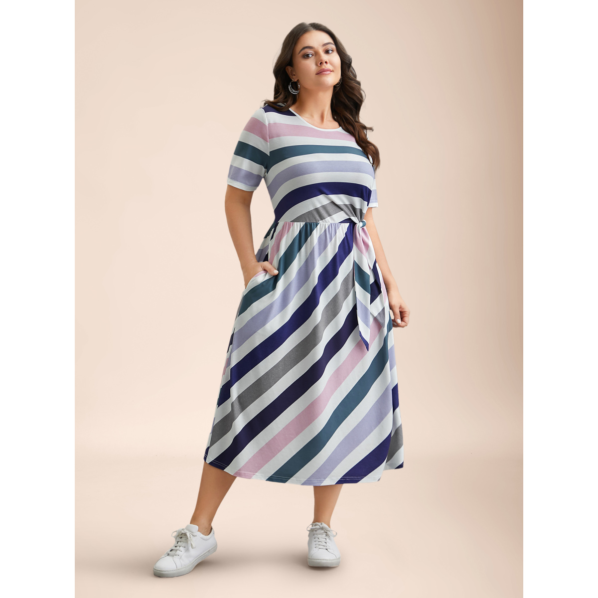 Plus Size Striped Waist-Tie Half Sleeve Midi Dress Multicolor Women Casual Tie knot Knit Dresses Bloomchic
Plus Size Striped Waist-Tie Half Sleeve Midi Dress Multicolor Women Casual Tie knot Knit Dresses Bloomchic