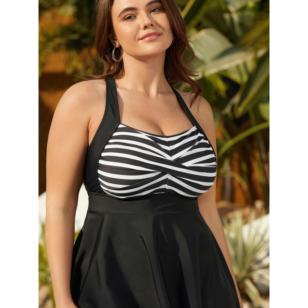 Plus Size Striped Twist Front Patchwork Swim Dress Women's Swimwear Black Beach Bodycon Heart neckline High stretch Curve Swim Dresses BloomChic
Plus Size Striped Twist Front Patchwork Swim Dress Women's Swimwear Black Beach Bodycon Heart neckline High stretch Curve Swim Dresses BloomChic