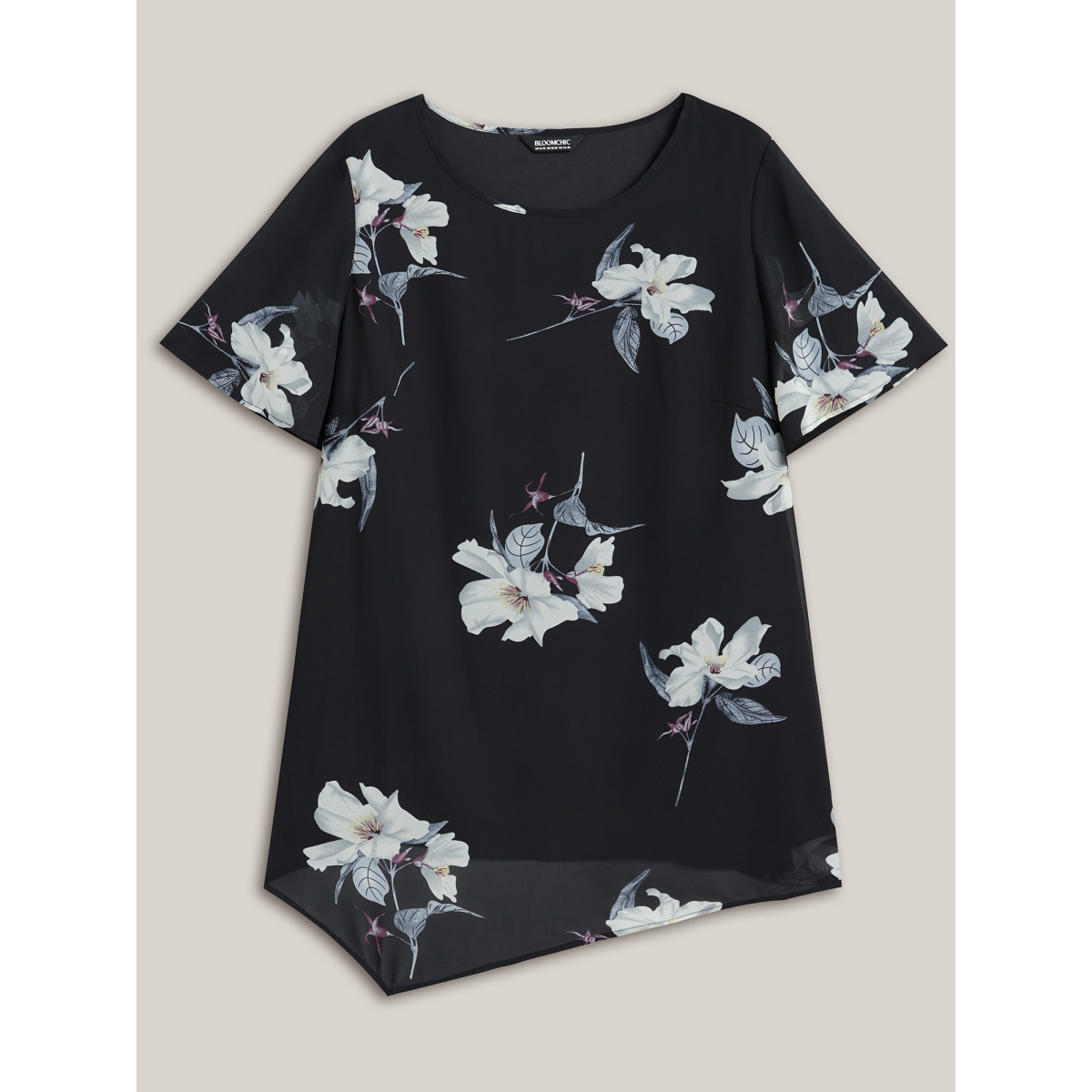 Plus Size Black Chiffon Floral Round Neck Shirt Women Elegant Short sleeve Round Neck Everyday Blouses BloomChic
Plus Size Black Chiffon Floral Round Neck Shirt Women Elegant Short sleeve Round Neck Everyday Blouses BloomChic