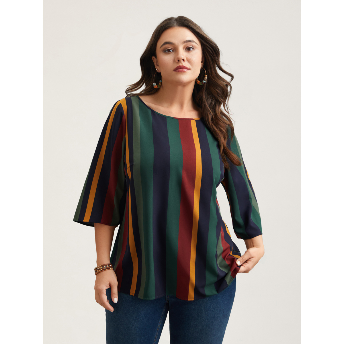 Plus Size Multicolor Multi-Color Striped Round Neck Shirt Women Resort Elbow-length sleeve Round Neck Vacation Blouses BloomChic
Plus Size Multicolor Multi-Color Striped Round Neck Shirt Women Resort Elbow-length sleeve Round Neck Vacation Blouses BloomChic
