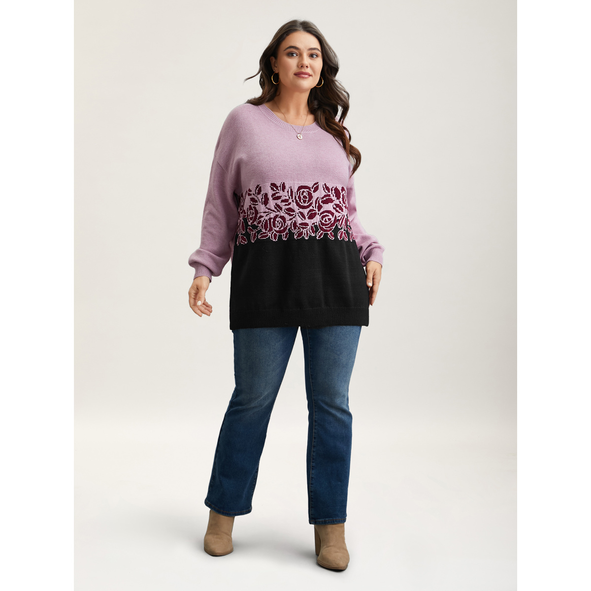 Plus Size Jacquard Floral Pattern Contrast Drop-Shoulder Pullover Black Women Casual Loose Long Sleeve Round Neck Everyday Pullovers BloomChic
Plus Size Jacquard Floral Pattern Contrast Drop-Shoulder Pullover Black Women Casual Loose Long Sleeve Round Neck Everyday Pullovers BloomChic