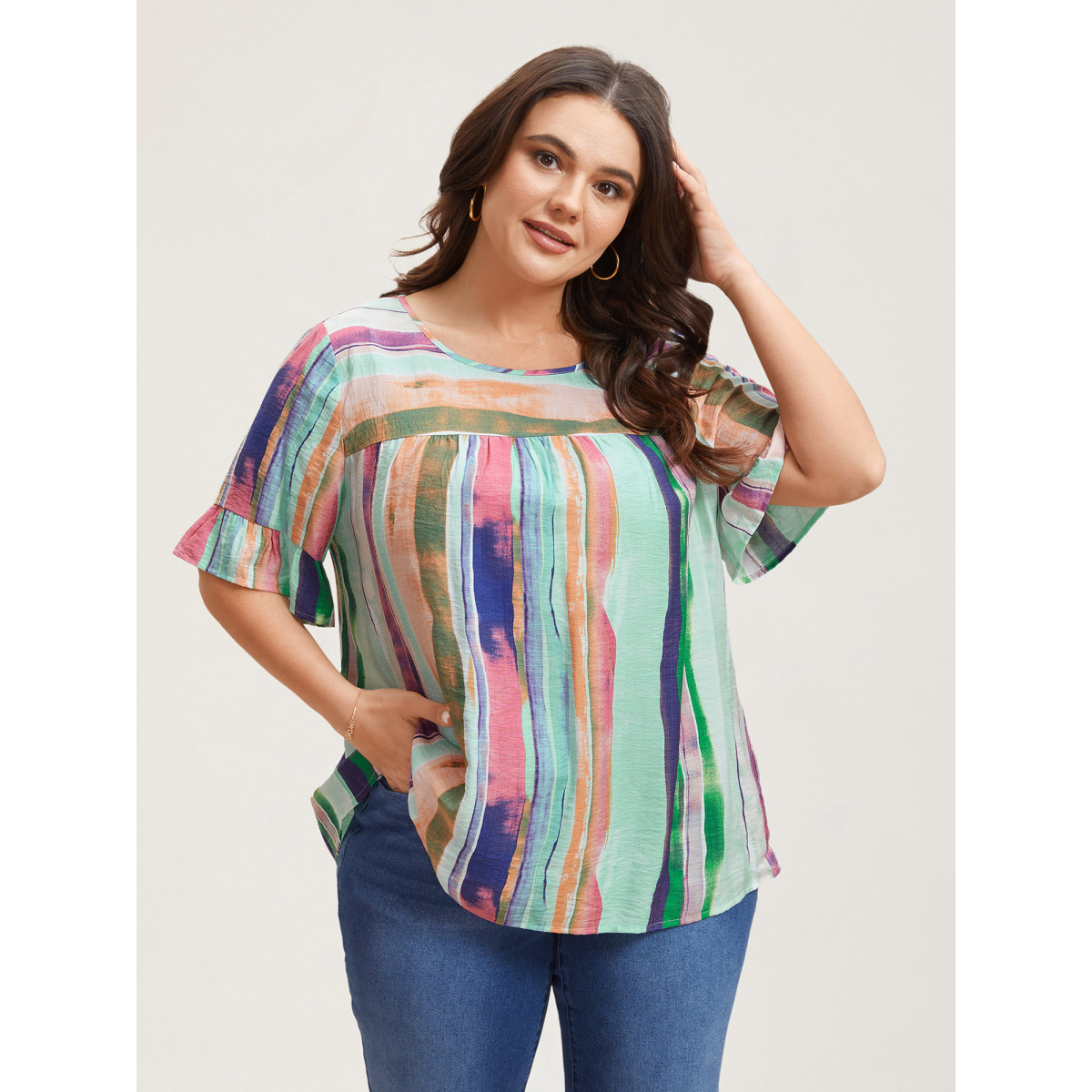 Plus Size Multicolor Multi-Color Striped Curved Hem Shirt Women Casual Half Sleeve Round Neck Everyday Blouses BloomChic
Plus Size Multicolor Multi-Color Striped Curved Hem Shirt Women Casual Half Sleeve Round Neck Everyday Blouses BloomChic