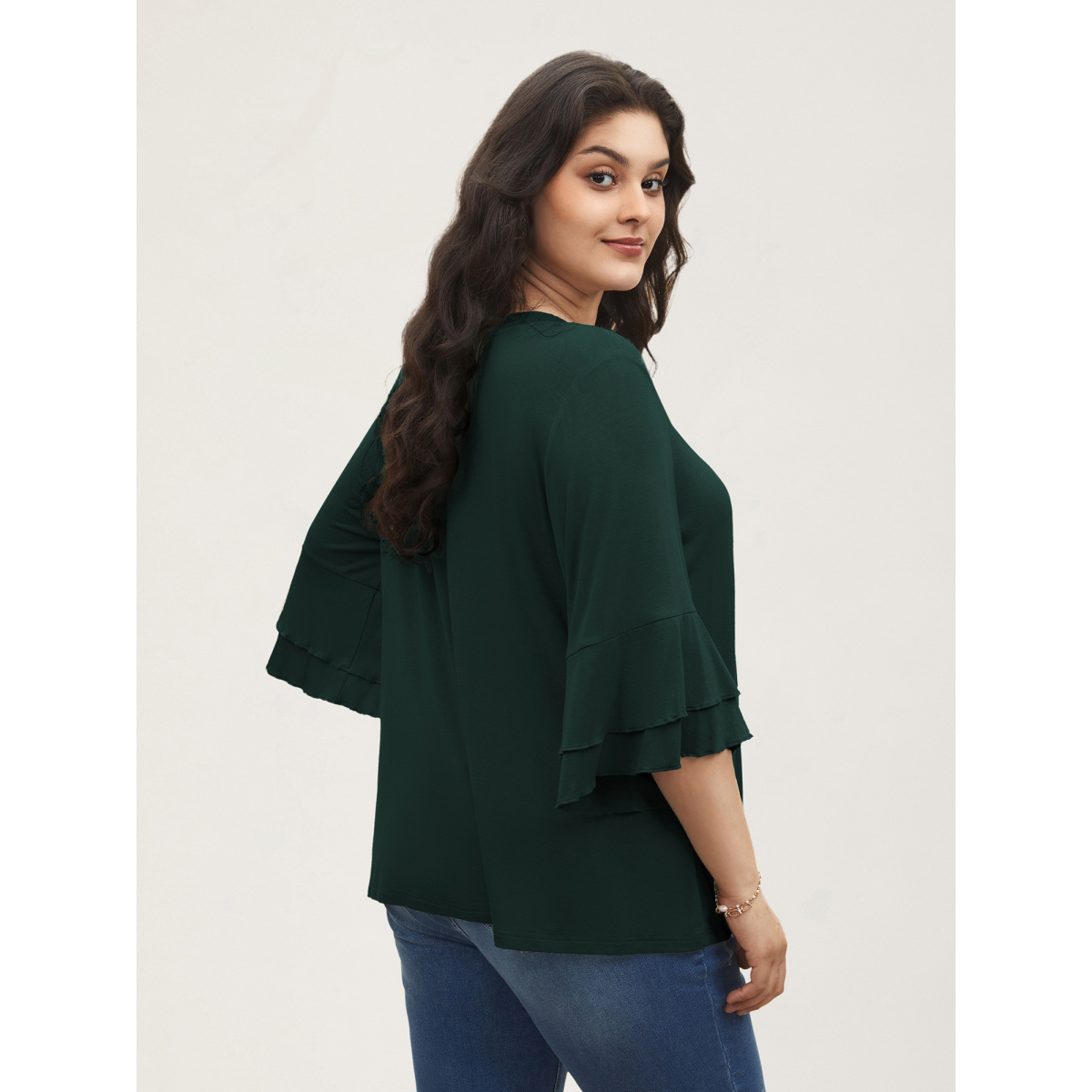 Plus Size Supersoft Essentials Ruffle Layered Sleeve Pleated T-shirt DarkGreen Non Short sleeve Elegant Jersey Tops
Plus Size Supersoft Essentials Ruffle Layered Sleeve Pleated T-shirt DarkGreen Non Short sleeve Elegant Jersey Tops