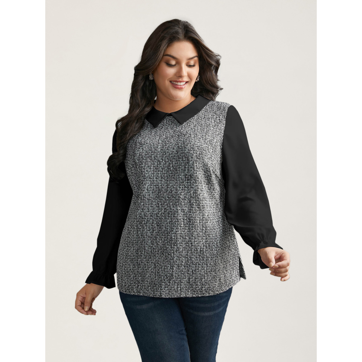 Plus Size Multicolor Tweed Patchwork Lantern Sleeve Blouse Women At the Office Long Sleeve Shirt collar Work Blouses BloomChic
Plus Size Multicolor Tweed Patchwork Lantern Sleeve Blouse Women At the Office Long Sleeve Shirt collar Work Blouses BloomChic