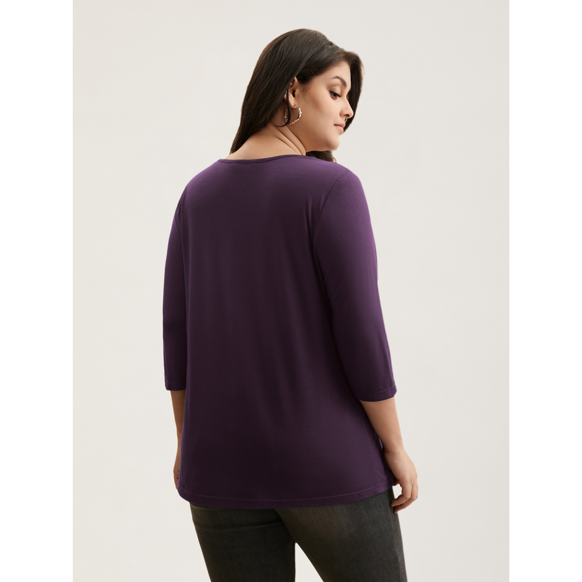 Plus Size V Neck Embroidered Patchwork Gathered T-shirt Eggplant V-neck Elbow-length sleeve Elegant Jersey Tops
Plus Size V Neck Embroidered Patchwork Gathered T-shirt Eggplant V-neck Elbow-length sleeve Elegant Jersey Tops