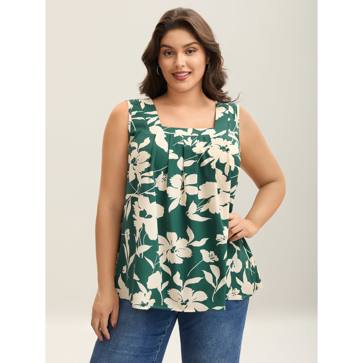 Plus Size Silhouette Flower Print Tank Top Women Teal Contrast Square Neck Everyday-Casual Tank Tops Camis BloomChic
Plus Size Silhouette Flower Print Tank Top Women Teal Contrast Square Neck Everyday-Casual Tank Tops Camis BloomChic