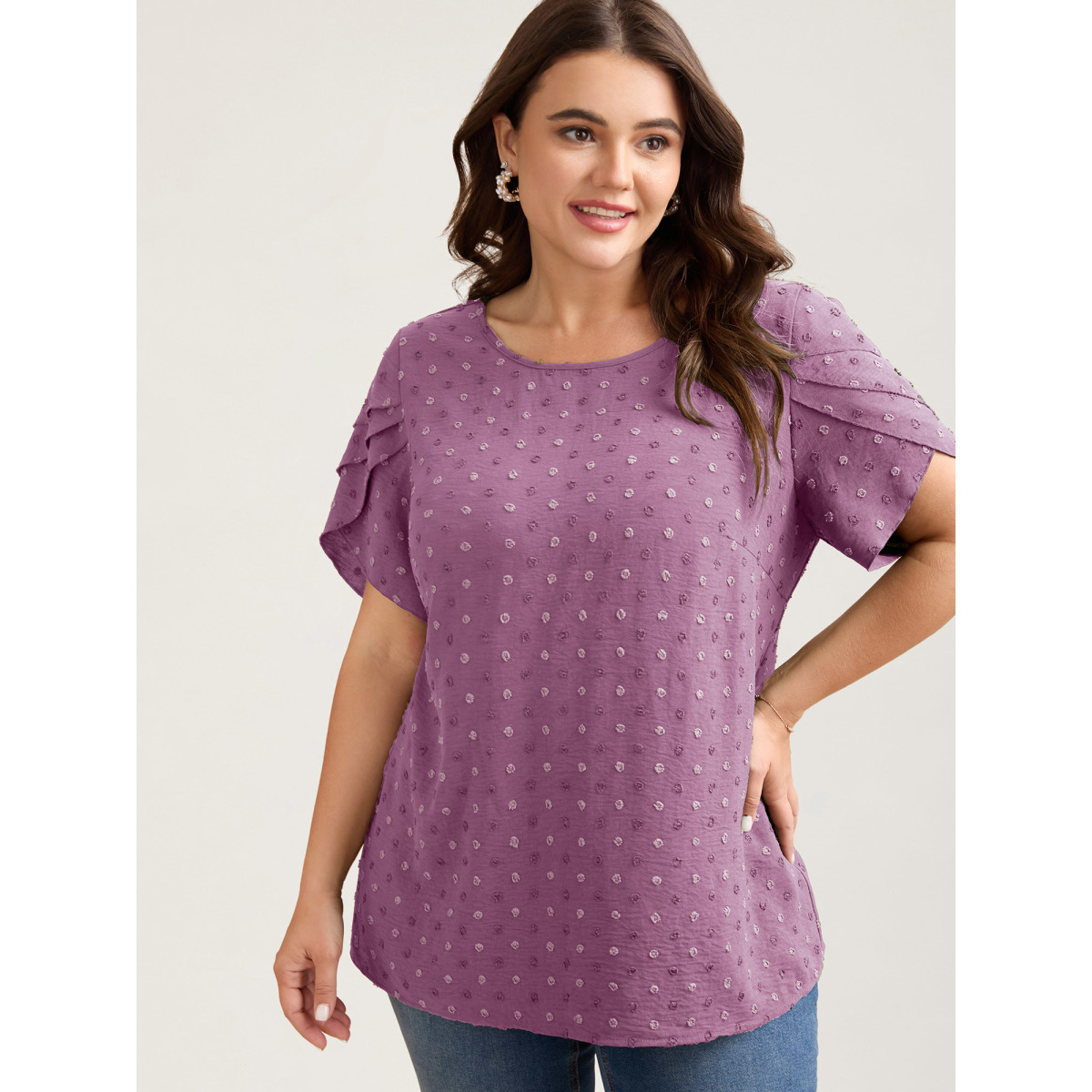 Plus Size Lilac Textured Color Contrast Petal Sleeve Blouse Women Elegant Short sleeve Round Neck Everyday Blouses BloomChic
Plus Size Lilac Textured Color Contrast Petal Sleeve Blouse Women Elegant Short sleeve Round Neck Everyday Blouses BloomChic