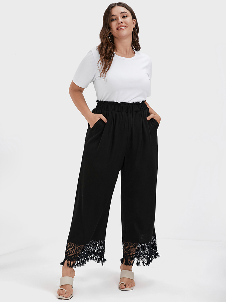Plus Size Women Dailywear Plain Lace High Rise Pocket Elegant Pants BloomChic 
