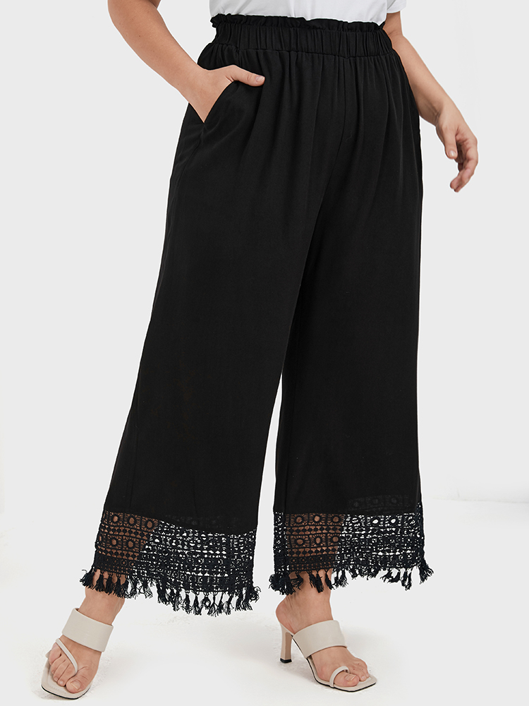 Plus Size Women Dailywear Plain Lace High Rise Pocket Elegant Pants BloomChic 