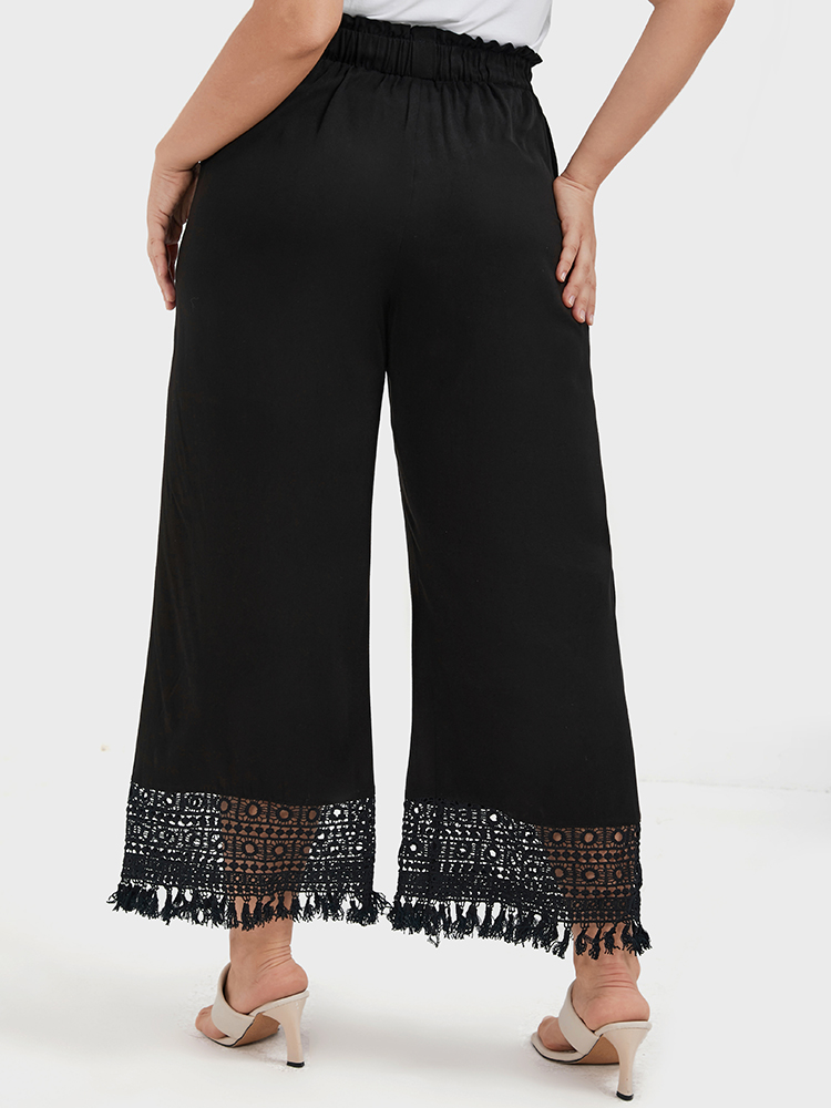 Plus Size Women Dailywear Plain Lace High Rise Pocket Elegant Pants BloomChic 