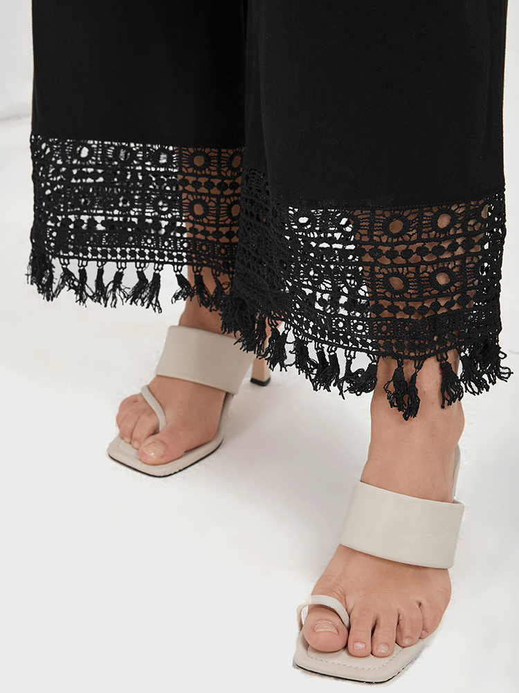 Plus Size Women Dailywear Plain Lace High Rise Pocket Elegant Pants BloomChic 