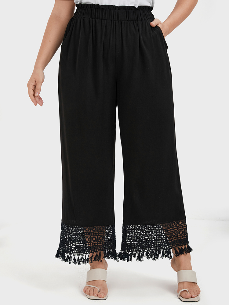 Plus Size Women Dailywear Plain Lace High Rise Pocket Elegant Pants BloomChic 