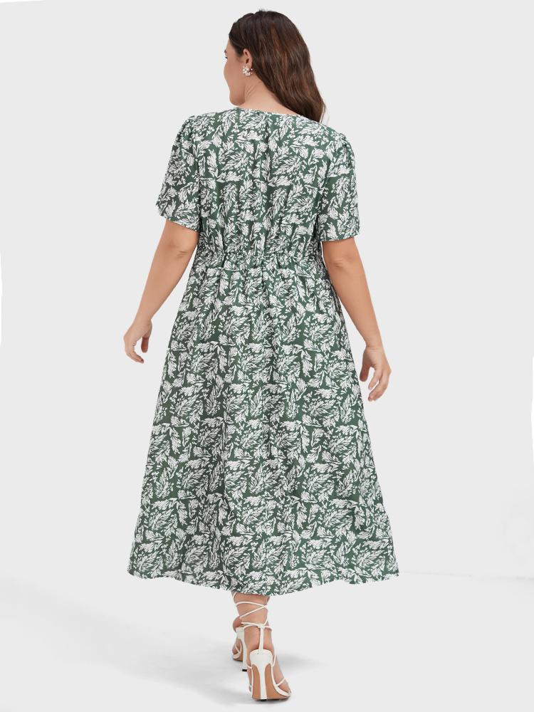 Plus Size Women Dailywear Tropical Ruffle Sleeve Short sleeve Square Neck Casual Dresses BloomChic 