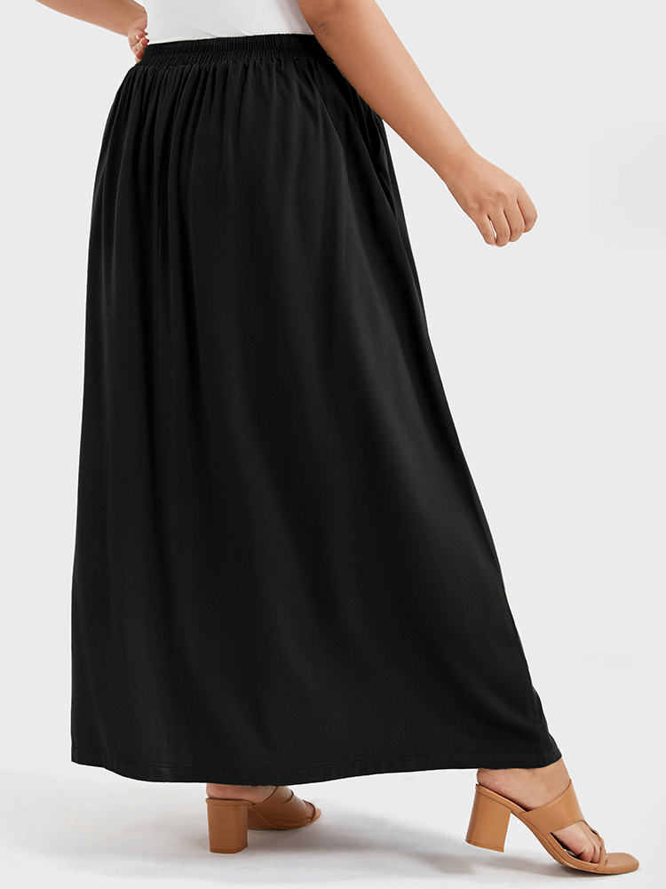 Plus Size Women Plain Button Elegance Maxi Skirts Dailywear Pocket Skirts BloomChic 