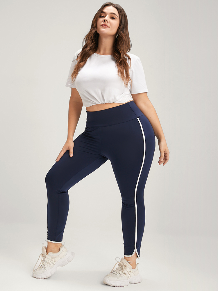 Plus Size Women Dailywear Plain Contrast High stretch Skinny High Rise Casual Leggings BloomChic 