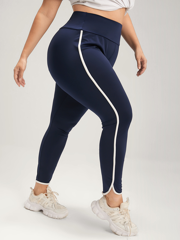 Plus Size Women Dailywear Plain Contrast High stretch Skinny High Rise Casual Leggings BloomChic 