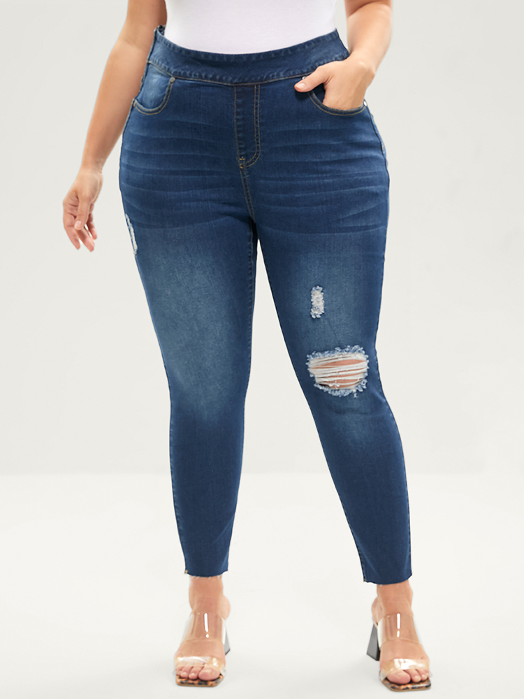 

Plus Size Skinny Very Stretchy High Rise Medium Wash Sculpt Waist Jeans Women DarkBlue Casual Plain Tummy control High stretch Pocket Jeans BloomChic