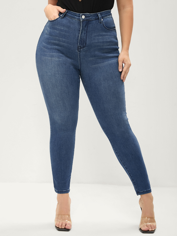 

Plus Size Skinny Extremely Stretchy High Rise Medium Wash Sculpt Waist Jeans Women Blue Casual Plain Tummy control Super stretch Pocket Jeans BloomChic