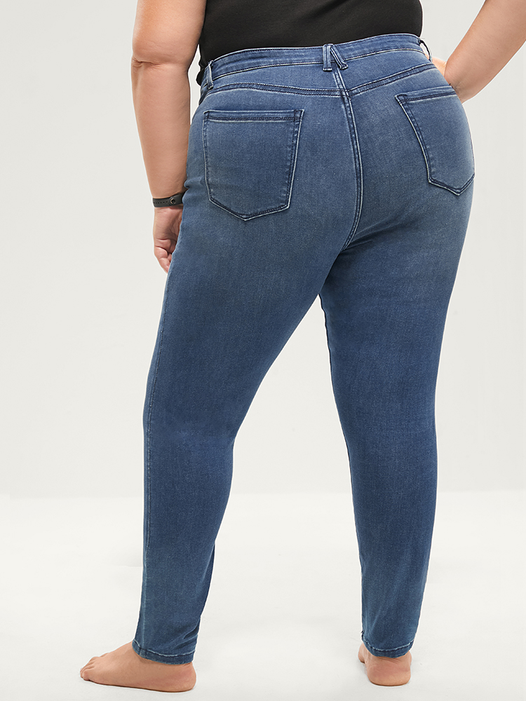 Plus Size Skinny Extremely Stretchy High Rise Medium Wash Sculpt Waist Jeans Women Blue Casual Plain Tummy control Super stretch Pocket Jeans BloomChic 22/3X 