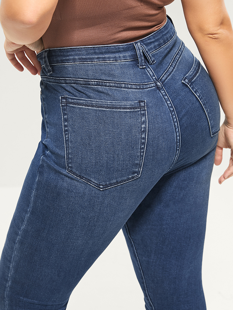 

Plus Size Skinny Extremely Stretchy High Rise Medium Wash Sculpt Waist Jeans Women Blue Casual Plain Tummy control Super stretch Pocket Jeans BloomChic