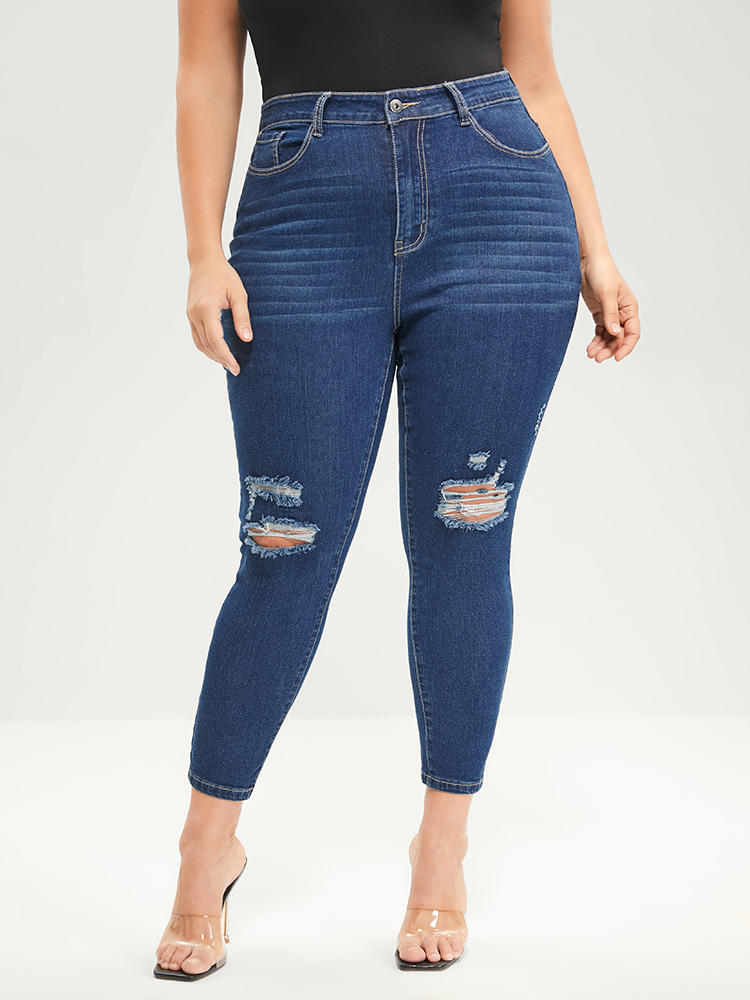 

Plus Size Skinny Moderately Stretchy Mid Rise Medium Wash Pocket Jeans Women Blue Casual Plain Pocket Medium stretch Pocket Jeans BloomChic