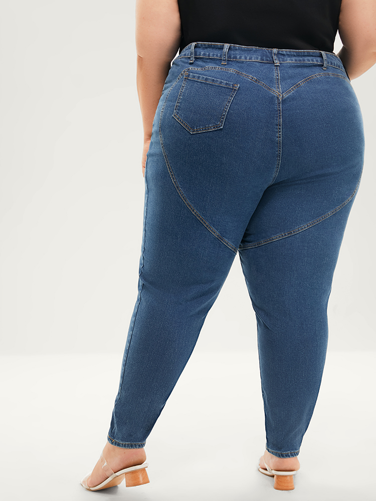 Plus Size Women Dailywear Patchwork High stretch Skinny Medium Wash Casual Jeans BloomChic 