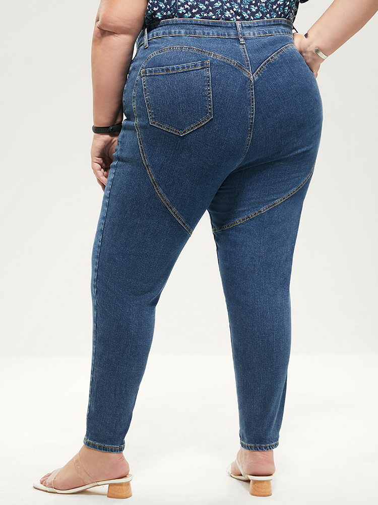 Plus Size Women Dailywear Patchwork High stretch Skinny Medium Wash Casual Jeans BloomChic 