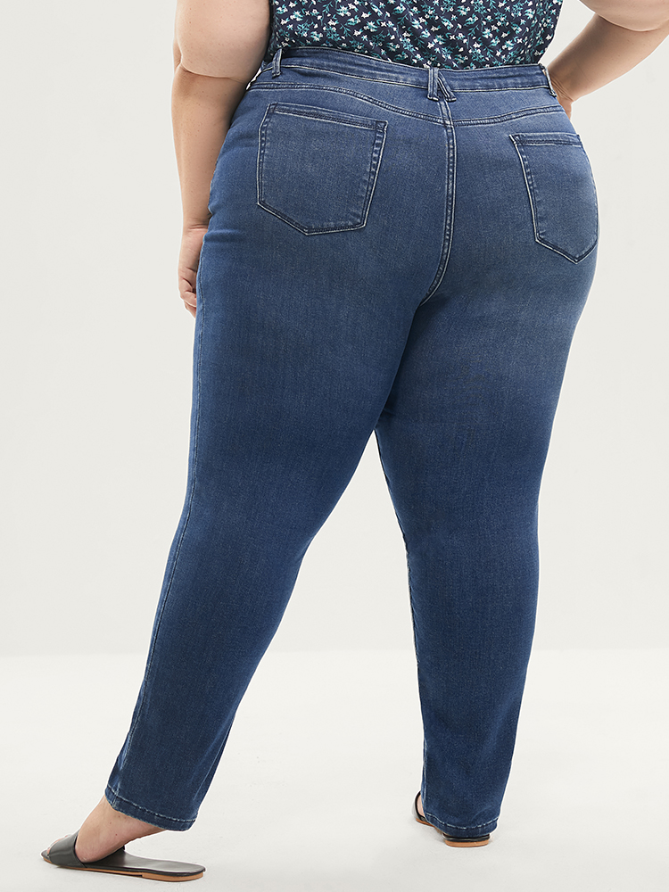 Plus Size Skinny Extremely Stretchy High Rise Medium Wash Sculpt Waist Jeans Women Blue Casual Plain Tummy control Super stretch Pocket Jeans BloomChic 22/3X 