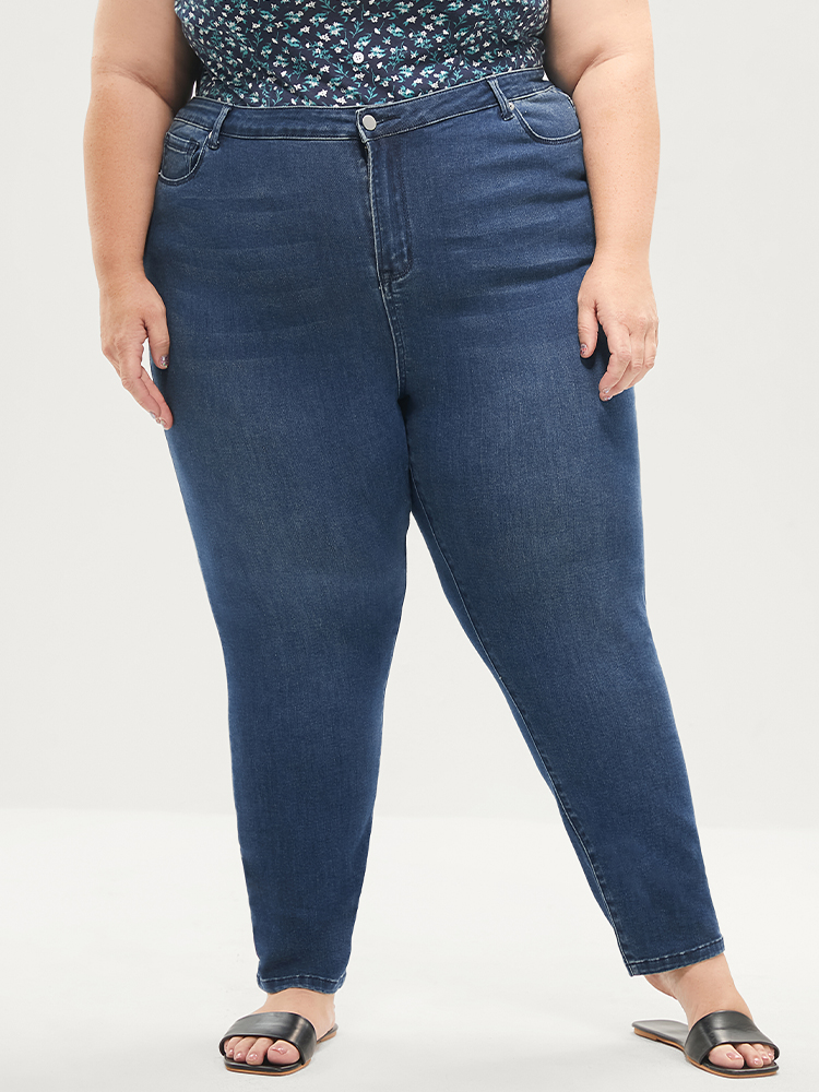 Plus Size Skinny Extremely Stretchy High Rise Medium Wash Sculpt Waist Jeans Women Blue Casual Plain Tummy control Super stretch Pocket Jeans BloomChic 22/3X 