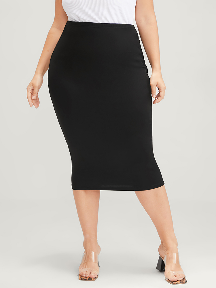 

Plus Size Plain Modal High Waist Skirt Women Black Office Plain Bodycon High stretch Work Skirts BloomChic