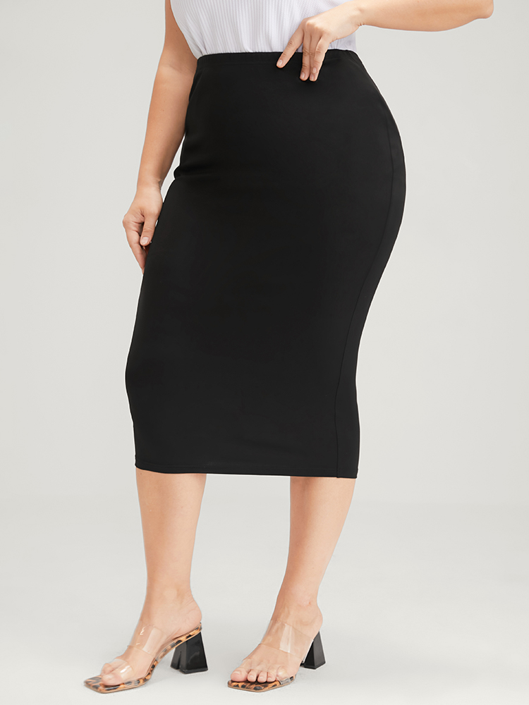 Plus Size Plain Modal High Waist Skirt Women Black Office Plain Bodycon High stretch Work Skirts BloomChic 12/L 