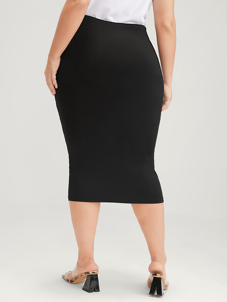 Plus Size Plain Modal High Waist Skirt Women Black Office Plain Bodycon High stretch Work Skirts BloomChic 12/L 