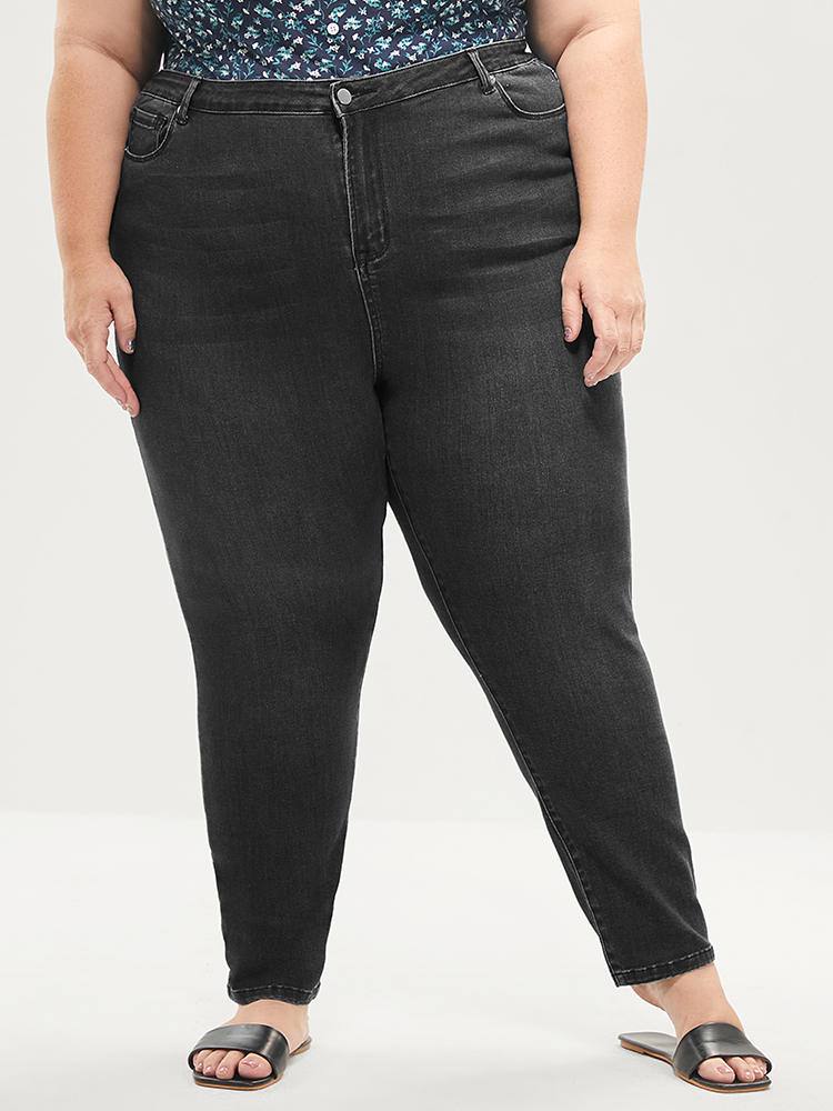 Plus Size Skinny Extremely Stretchy High Rise Medium Wash Sculpt Waist Jeans Women Black Casual Plain Tummy control Super stretch Pocket Jeans BloomChic 10/M 
