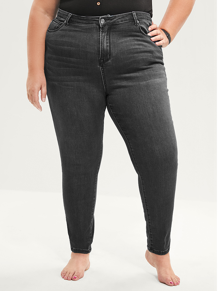Plus Size Skinny Extremely Stretchy High Rise Medium Wash Sculpt Waist Jeans Women Black Casual Plain Tummy control Super stretch Pocket Jeans BloomChic 10/M 