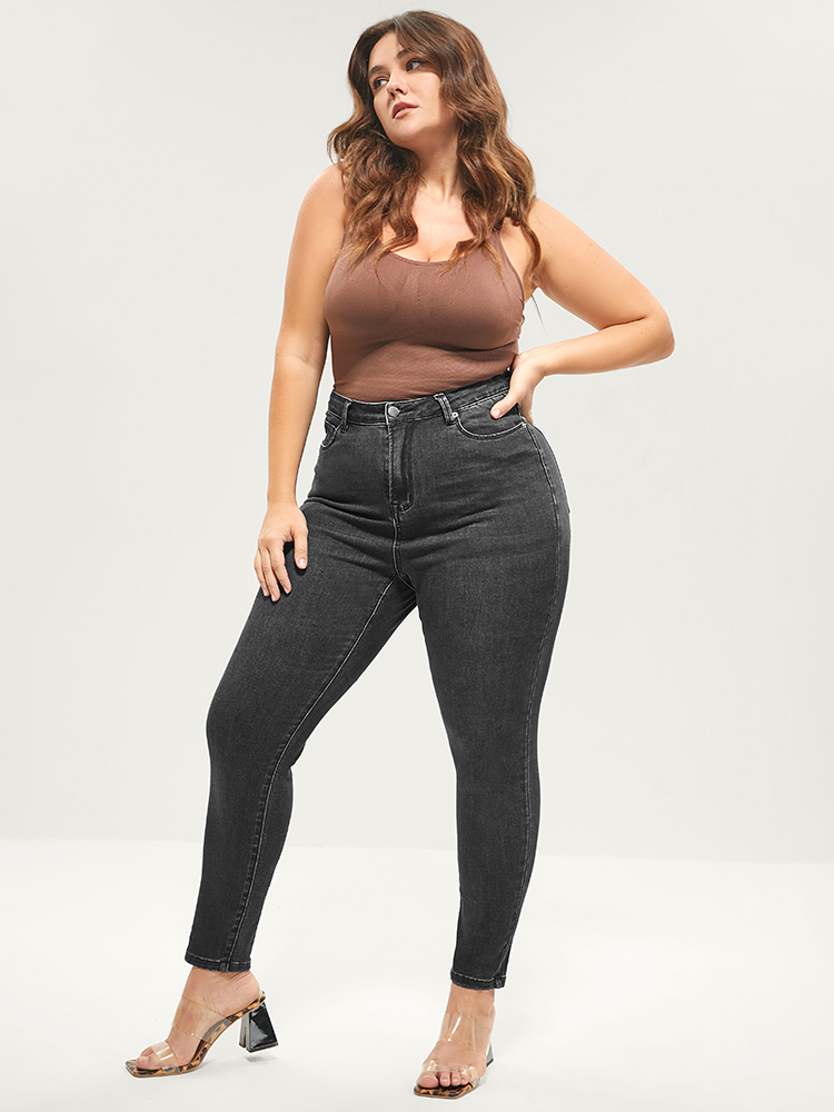 Plus Size Skinny Extremely Stretchy High Rise Medium Wash Sculpt Waist Jeans Women Black Casual Plain Tummy control Super stretch Pocket Jeans BloomChic 10/M 