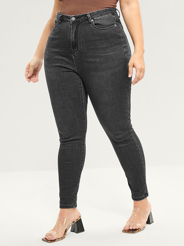 Plus Size Skinny Extremely Stretchy High Rise Medium Wash Sculpt Waist Jeans Women Black Casual Plain Tummy control Super stretch Pocket Jeans BloomChic 10/M 
