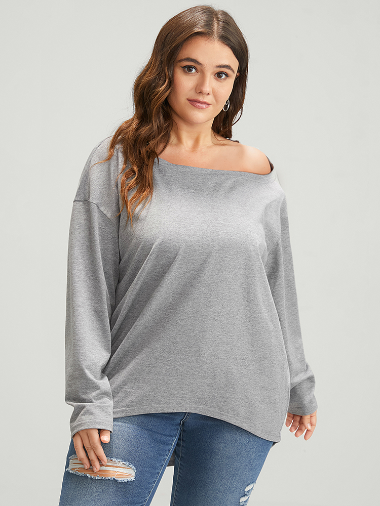 

Plus Size Plain Asymmetrical Hem One Shoulder Sweatshirt Women Gray Casual Asymmetrical One Shoulder Dailywear Sweatshirts BloomChic