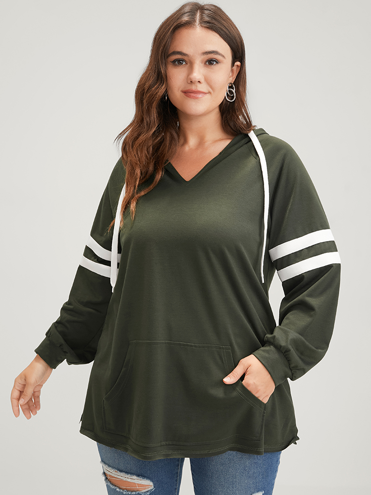 

Plus Size Solid Contrast Pocket Drawstring Hooded Sweatshirt Women ArmyGreen Casual Contrast Hooded Dailywear Sweatshirts BloomChic