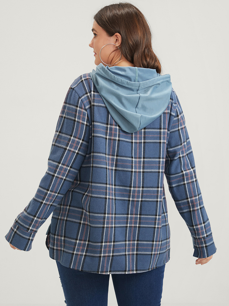 Plus Size Women Dailywear Plaid Contrast Loose Regular Sleeve Long Sleeve Hooded Casual Sweatshirts BloomChic 