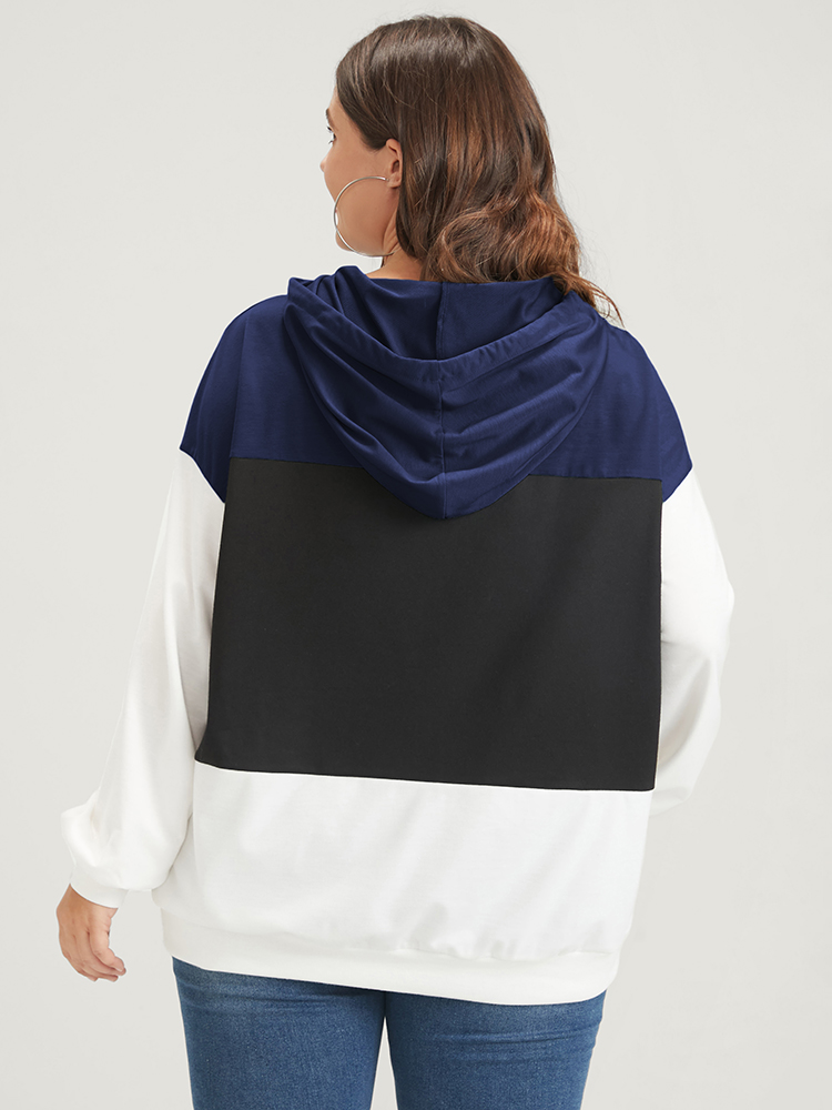 Plus Size Women Dailywear Colorblock Contrast Regular Regular Sleeve Long Sleeve Hooded Pocket Casual Sweatshirts BloomChic 