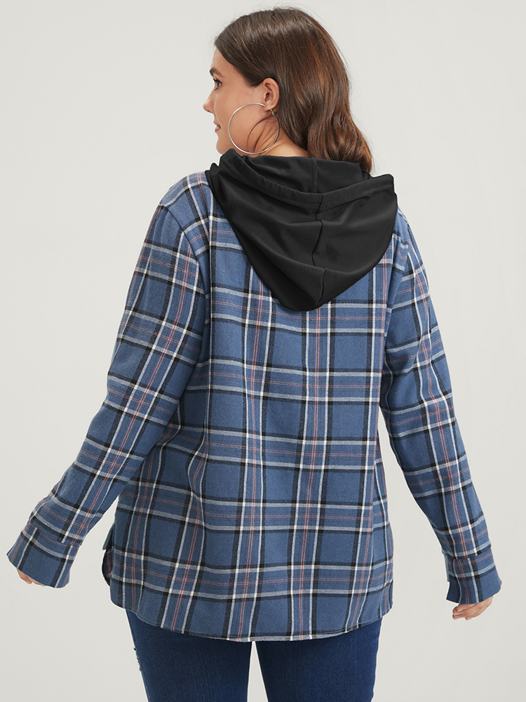 Plus Size Women Dailywear Plaid Contrast Loose Regular Sleeve Long Sleeve Hooded Casual Sweatshirts BloomChic 