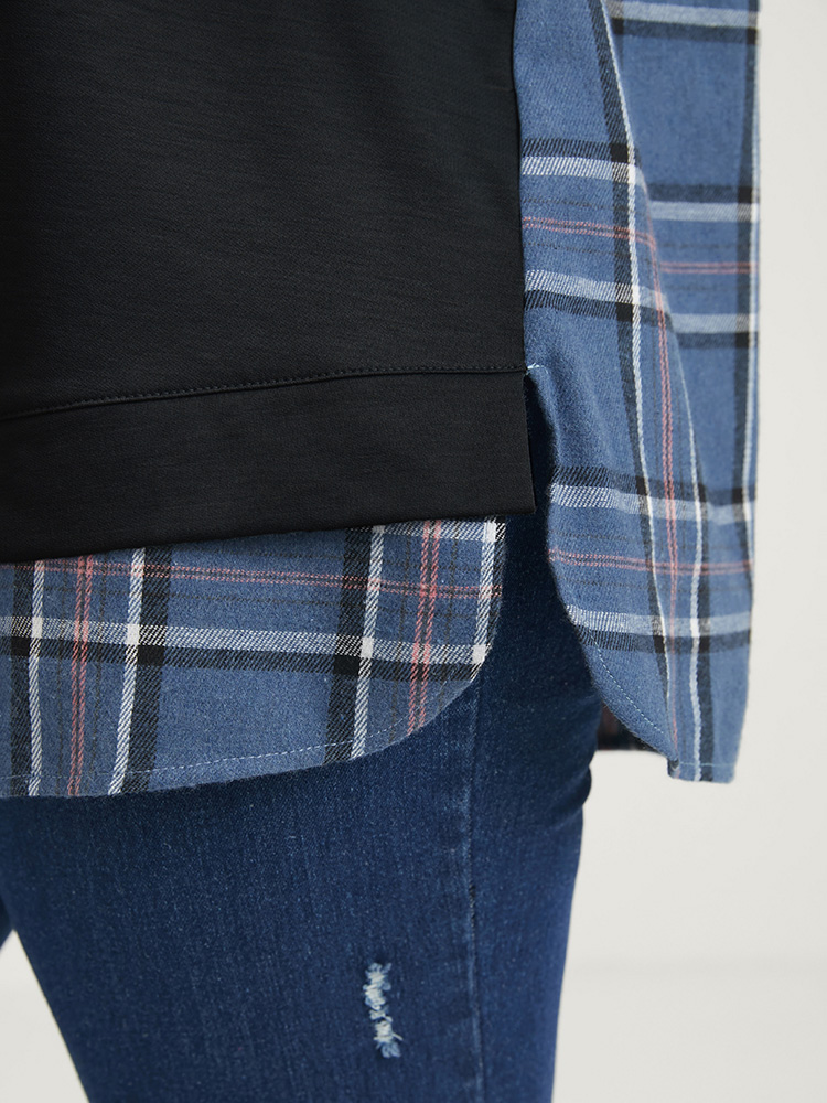 Plus Size Women Dailywear Plaid Contrast Loose Regular Sleeve Long Sleeve Hooded Casual Sweatshirts BloomChic 