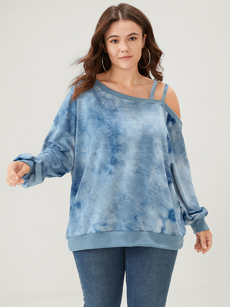 

Plus Size Tie Dye Asymmetrical Neck One Shoulder Sweatshirt Women Stone Casual Tie Dye Loose Cold Shoulder Dailywear Sweatshirts BloomChic