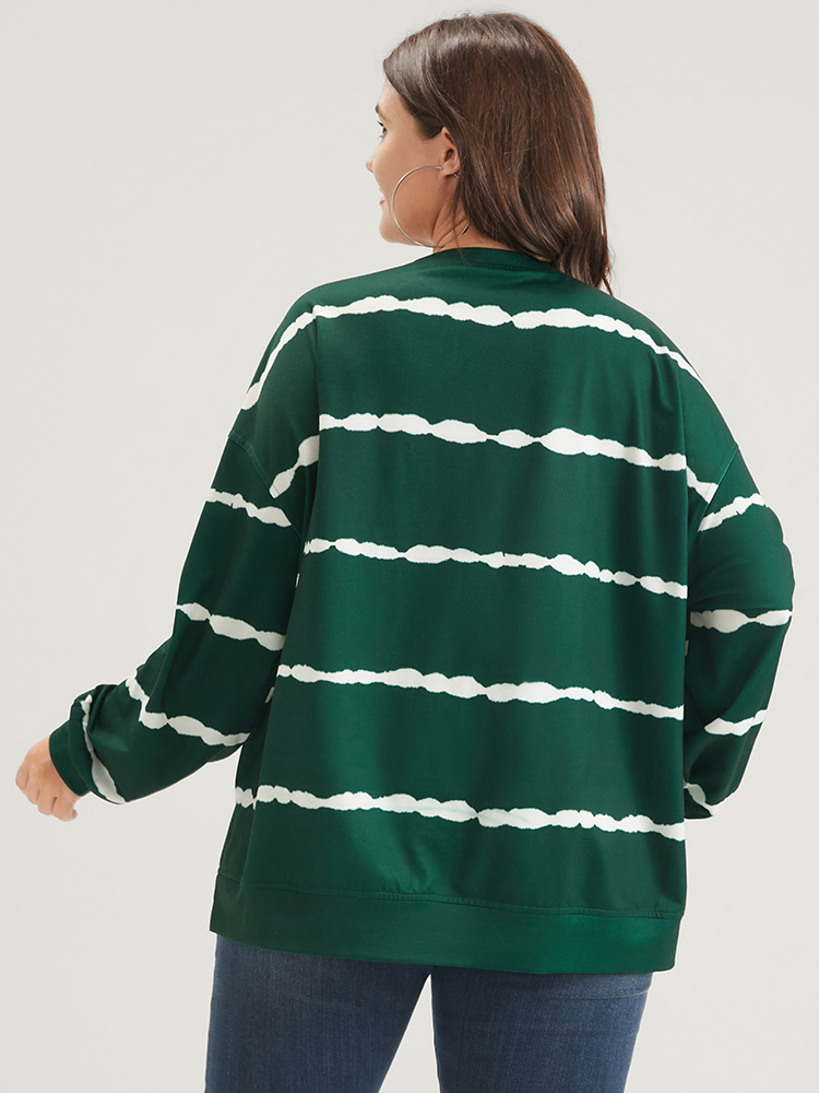 Plus Size Tie Dye Striped Side Split Drop Shoulder Sweatshirt Women Green Casual Tie Dye Loose Round Neck Dailywear Sweatshirts BloomChic 14-16/1X 