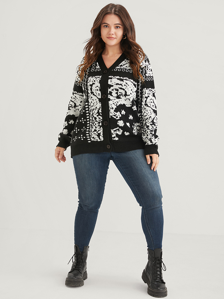 Bandana Super Soft Knit Button Front Jacquard Cardigan BloomChic 