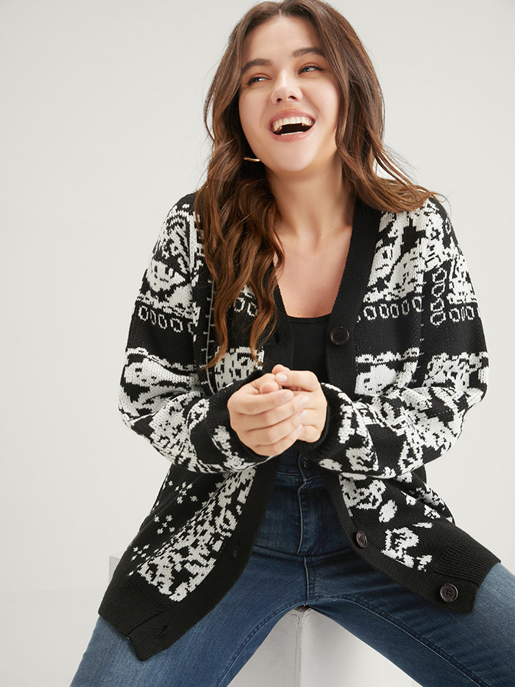 Bandana Super Soft Knit Button Front Jacquard Cardigan BloomChic 