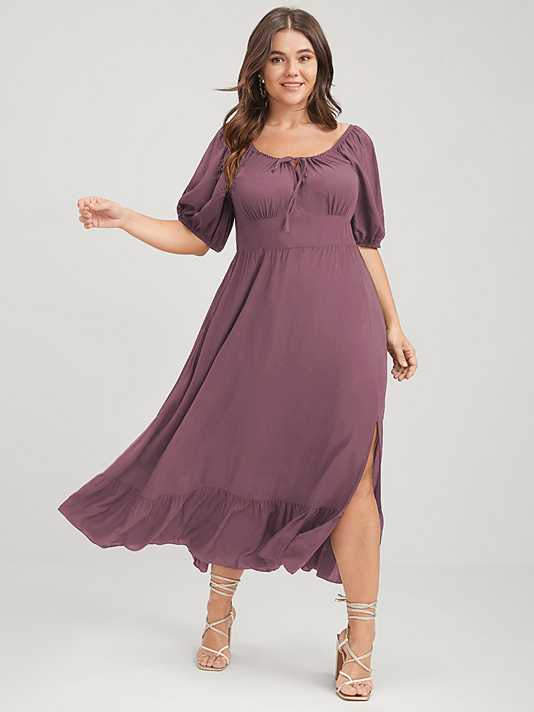 

Plus Size Solid Pocket Lantern Sleeve Ruffles Ties Square Neck Maxi Dress DustyPink Women Elegant Plain Square Neck Half Sleeve Curvy Long Dress BloomChic