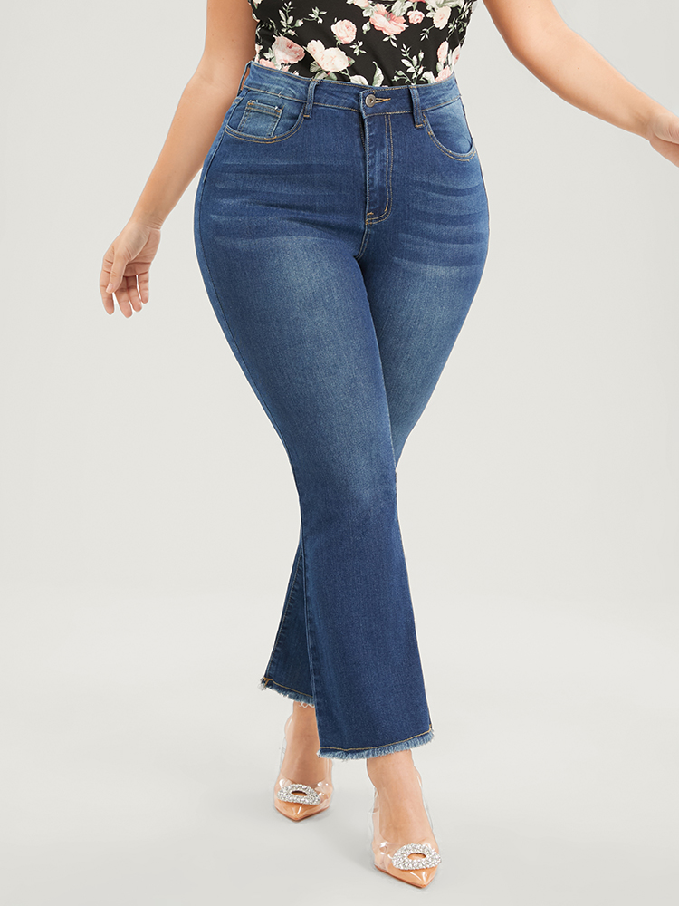 

Plus Size Bootcut Very Stretchy High Rise Dark Wash Sculpt Waist Jeans Women Blue Casual Plain Tummy control High stretch Pocket Jeans BloomChic