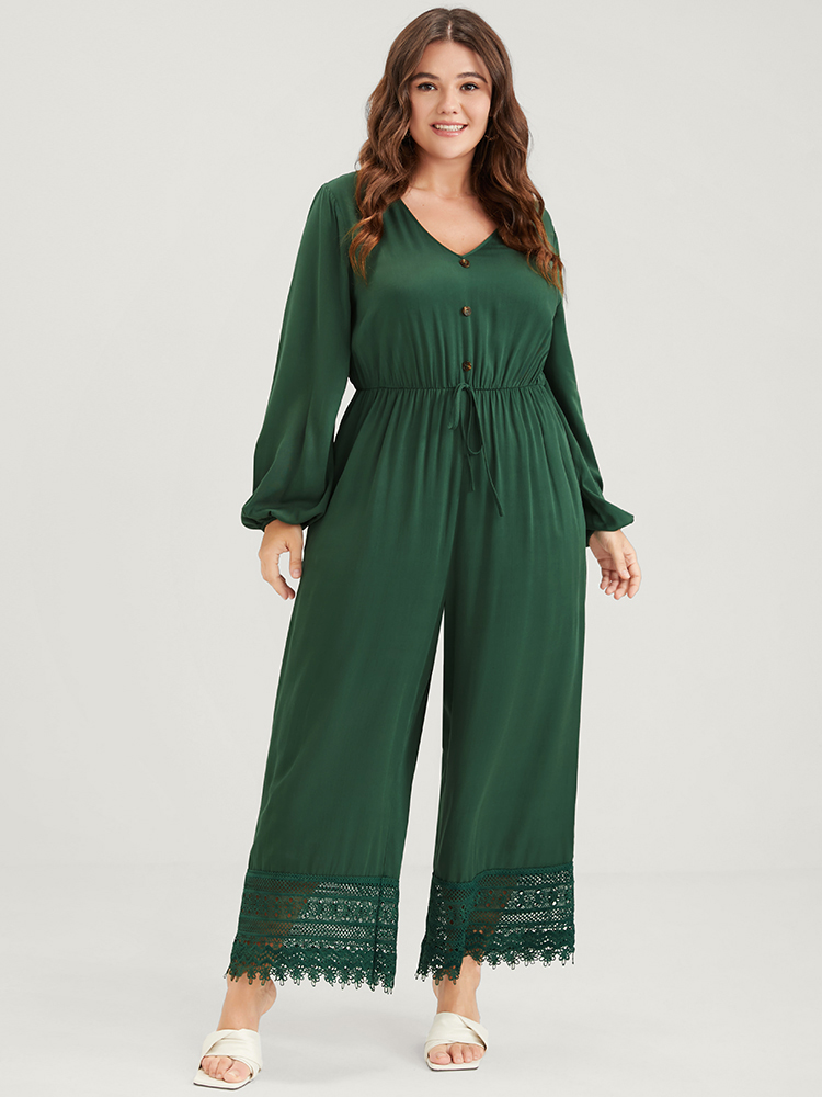 Plus Size Women Dailywear Plain Lace Regular Pocket Elegant Jumpsuits BloomChic 